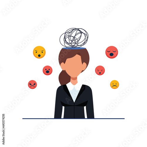 Mental health illustration. Character with mental disorder fight against stress, depression, emotional burnout and other psychological problems. Psychotherapy concept. Vector illustration.