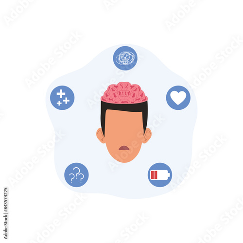 Mental health illustration. Character with mental disorder fight against stress, depression, emotional burnout and other psychological problems. Psychotherapy concept. Vector illustration.