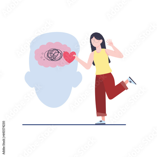 Mental health illustration. Character with mental disorder fight against stress, depression, emotional burnout and other psychological problems. Psychotherapy concept. Vector illustration.