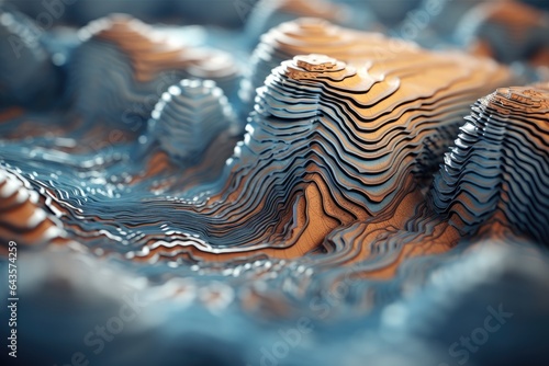 3d rendering of geographic model background. Creative illustration of wavy surface. Generative AI © Songpol