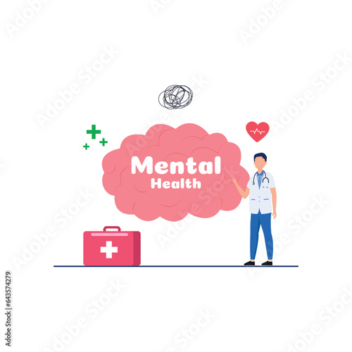 Mental health illustration. Character with mental disorder fight against stress, depression, emotional burnout and other psychological problems. Psychotherapy concept. Vector illustration.