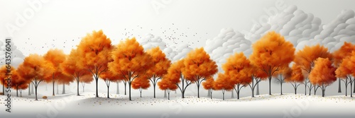 A wide-format background image in fall  featuring illustrated golden trees against a white background  adding an autumnal touch to your designs. Photorealistic illustration  Generative AI