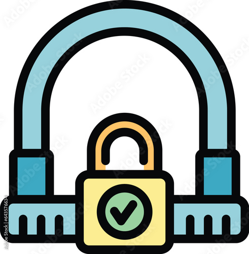 Sport cycling lock icon outline vector. Safety cycle. Secure transport color flat