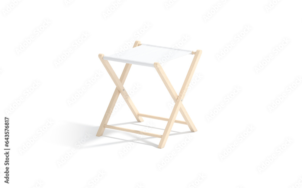 Blank white camp folding stool mockup, side view Blank white camp folding stool mockup, side view