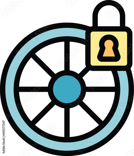 Wheel cycling lock icon outline vector. Key secure. Safety bicycle color flat