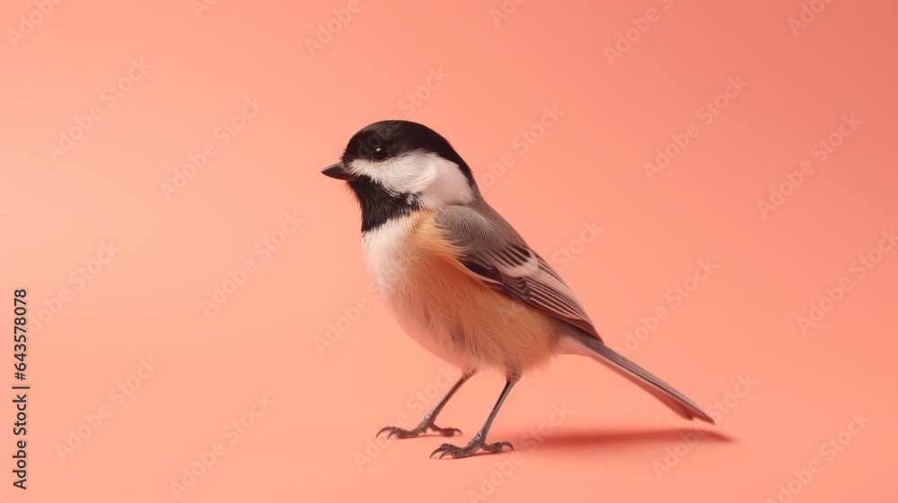 A cute bird perched on a vibrant pink background