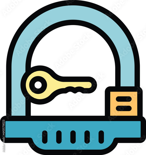 Bike padlock icon outline vector. Lock bicycle. Safe city color flat