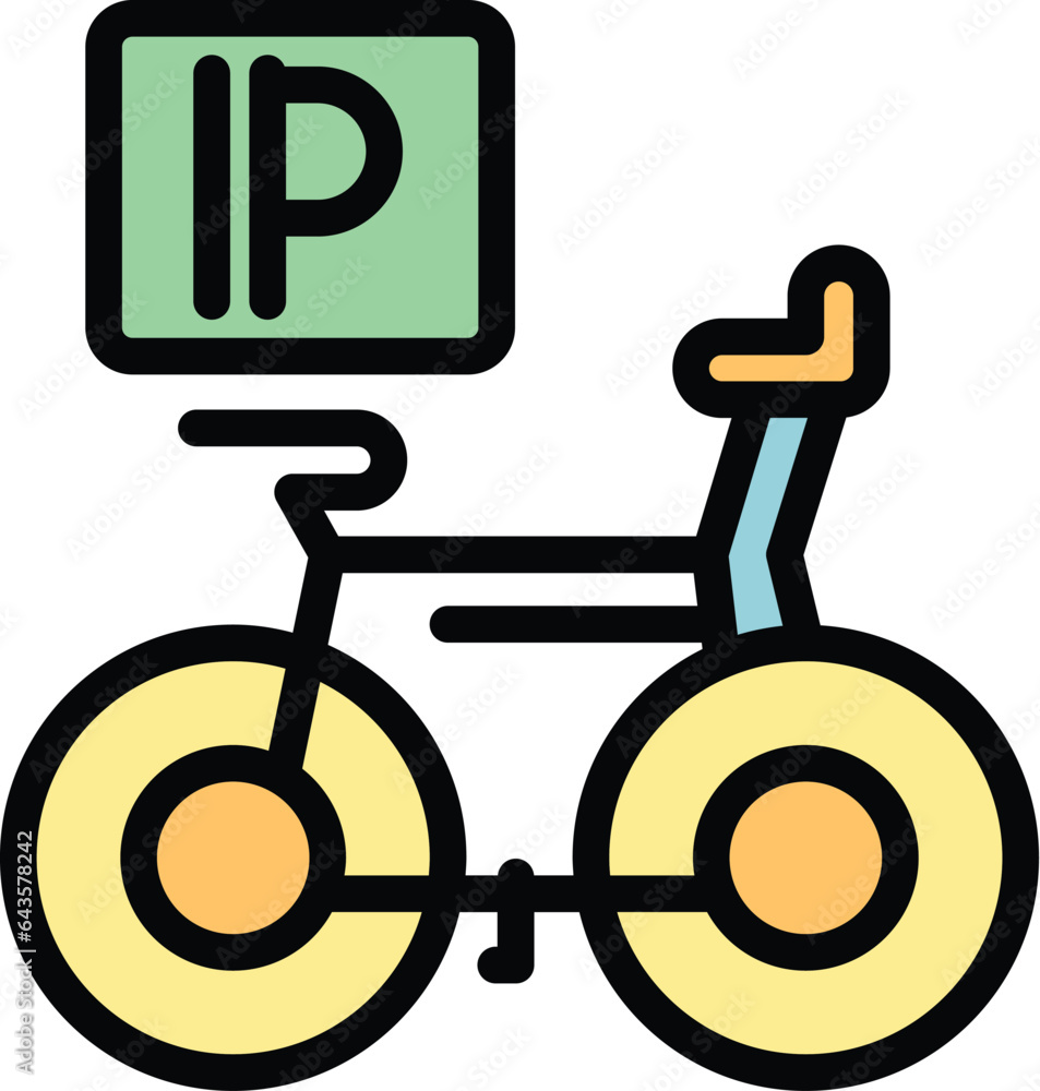 Bike parking icon outline vector. Lock safety. Key secure color flat Bike parking icon outline vector. Lock safety. Key secure color flat
