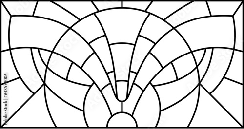 Vector sketch of a stained glass window. Cat. Vintage pattern. Abstract stained glass background. Art Nouveau decor for interior. Luxury modern interior. Template for design. Fence. Iron railing.
