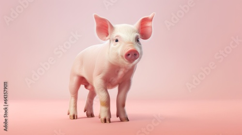 A cute little pig standing on a pink surface © mattegg