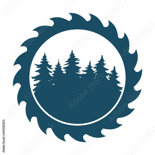 Saw blade with forest, woods, trees svg cut file. Isolated vector illustration.