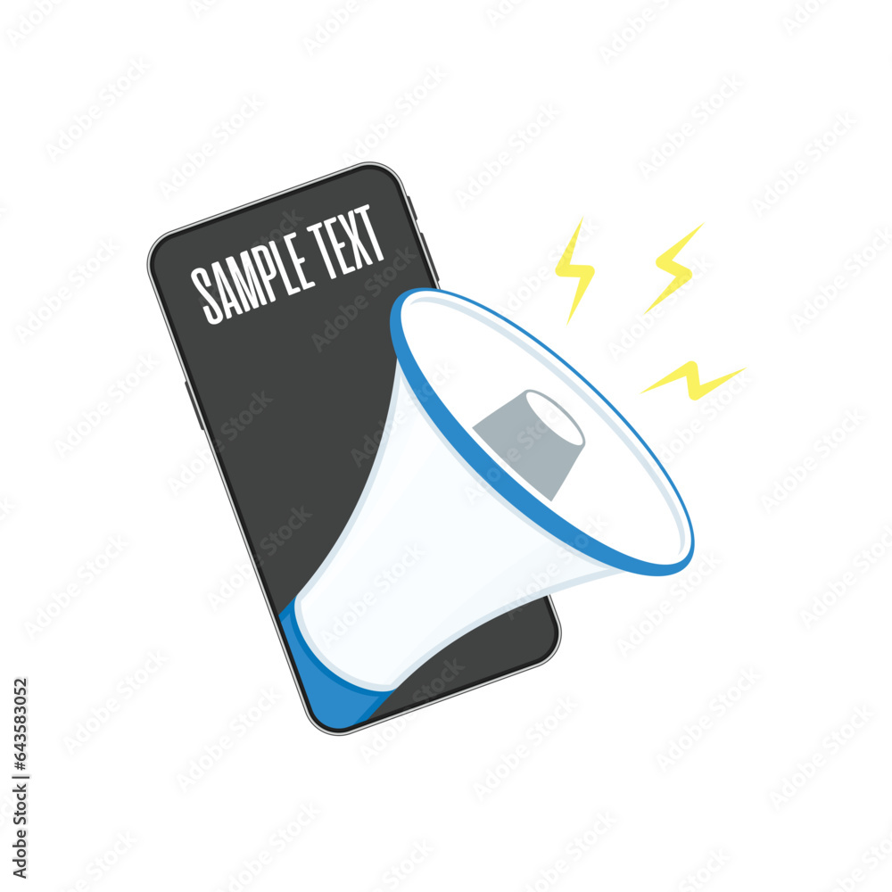 Smartphone with megaphone and place from text. Smartphone with megaphone and place from text.