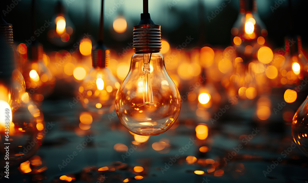 Many switched on electric light bulbs on a dark background. Many switched on electric light bulbs on a dark background.