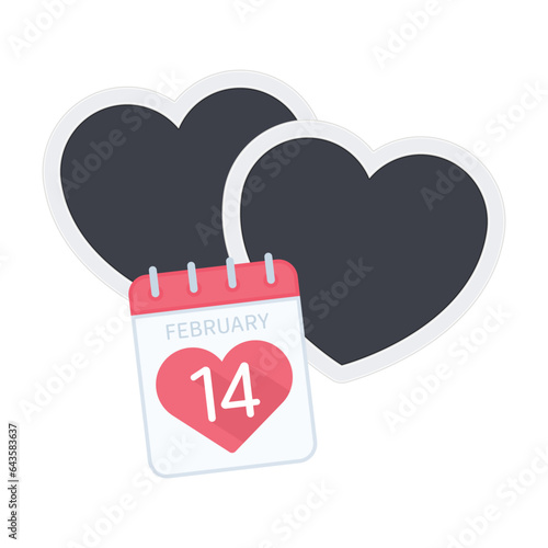 Heart shape photo frame with calendar. Happy Valentine Day concept.