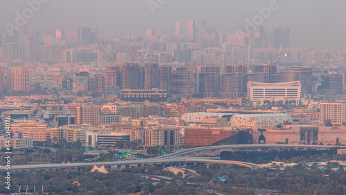 Canvas Print Bur Dubai and Deira districts aerial timelapse viewed from financial district