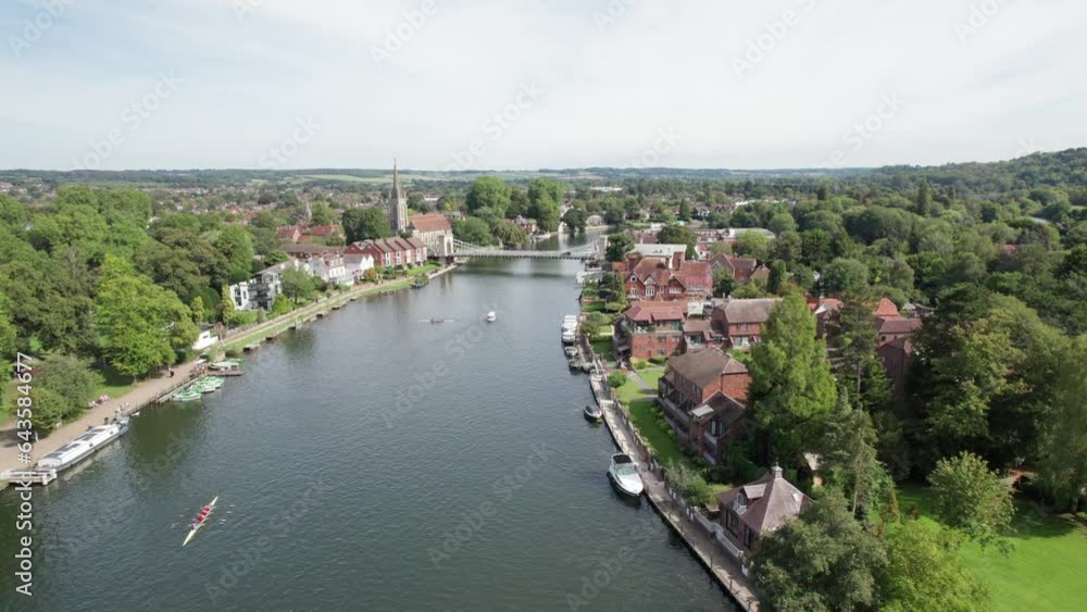 Amazing aerial view of Marlow, the travel location along River Thames, England Amazing aerial view of Marlow, the travel location along River Thames, England
