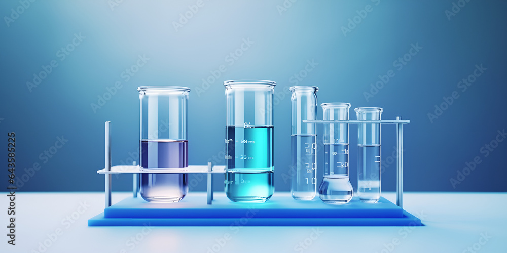 Test tubes and conical flask on the desk in the lab Chemecal equipment