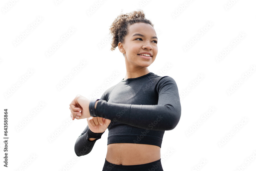 Φωτογραφία The fitness watch is used by a sporty confident person in fitness clothes