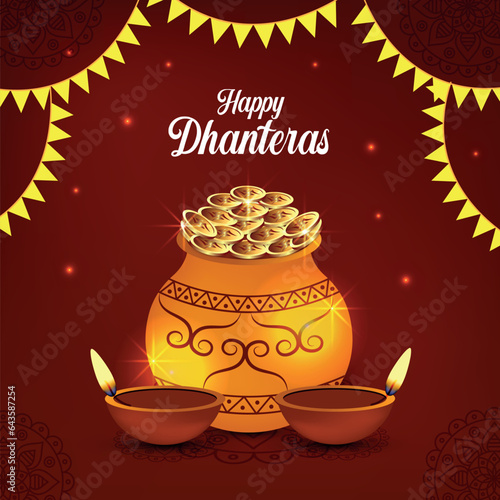 Wallpaper Mural Decorative happy Dhanteras brown background with kalash and Diya Torontodigital.ca