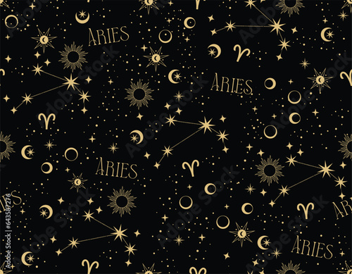 Aries zodiac star seamless pattern.