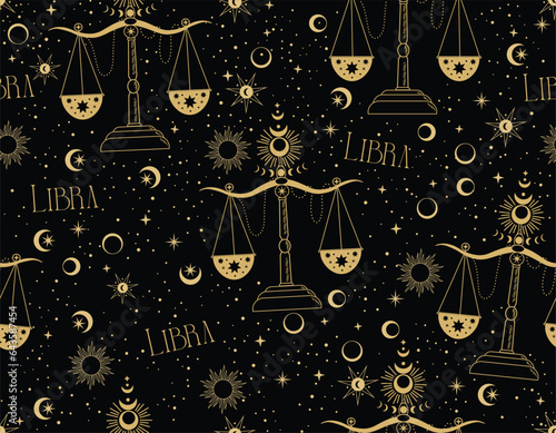 Libra zodiac star seamless pattern. Libra sign symbol stars Vector EPS10
