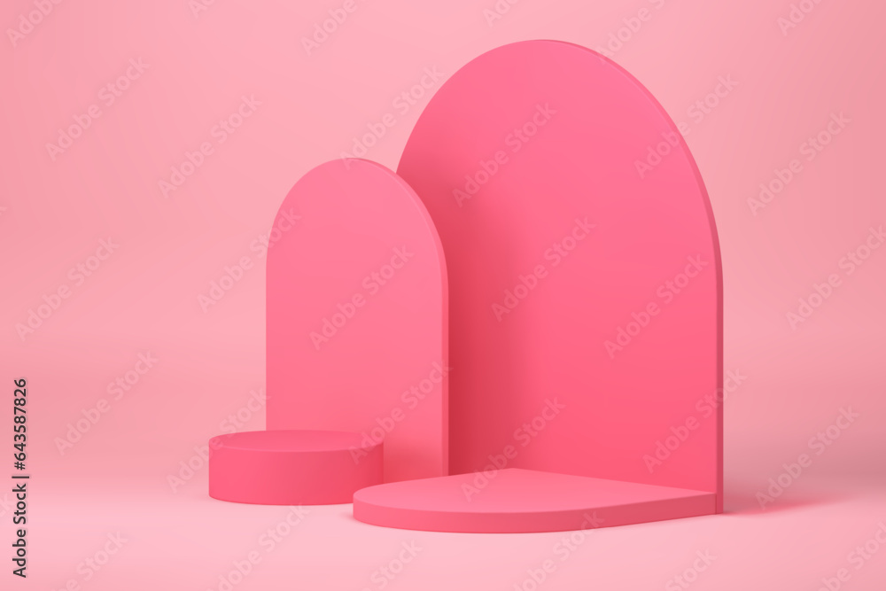Pink elegant 3d podium semicircle pedestal for feminine cosmetic beauty product presentation vector