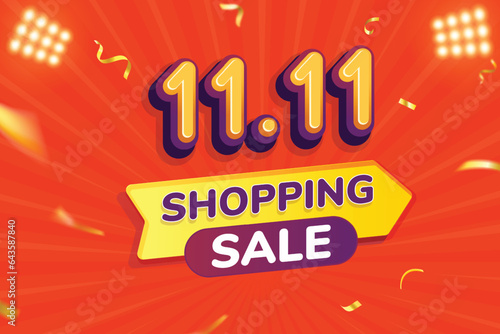 11.11 Shopping Sale Poster or banner. 11 November Sale campaign or promotion template design for social media and website. Discount Shopping Sale