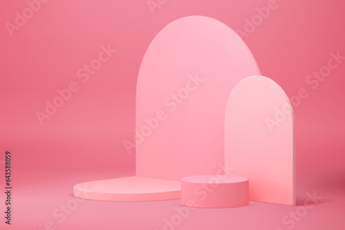 3d pink podium semicircle showcase mock up for cosmetic product show presentation vector
