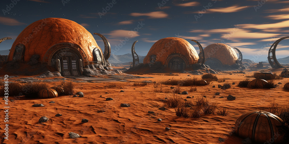 a pumpkin spaceship landing site with friendly alien pumpkins.  - obrazy, fototapety, plakaty 