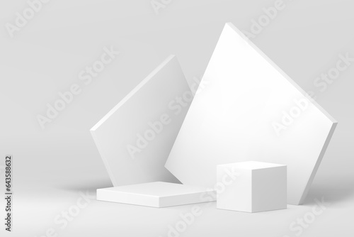 White 3d geometric podium pedestal mock up for cosmetic product show presentation vector