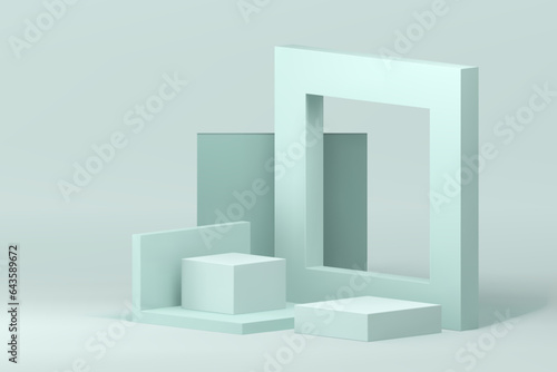 3d geometric podium light green geometric pedestal mock up for cosmetic product show vector