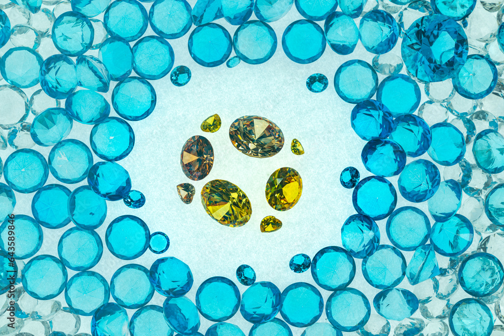 .A group of Golden diamonds arranged in a row in front of white diamonds on a white background..Yellow heart diamond put on white background..video 4k.high quality video 4K raw blue stones .A group of Golden diamonds arranged in a row in front of white diamonds on a white background..Yellow heart diamond put on white background..video 4k.high quality video 4K raw blue stones