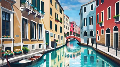 beautiful canal in the old city with old building, seamless looping video animated background