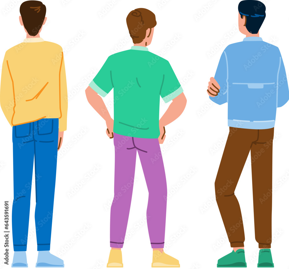 male man back vector. view guy, model casual, wo up male man back character. people flat cartoon illustration