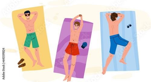 view man sunbathing beach top vector. summer happy, pool travel, young relax view man sunbathing beach top character. people flat cartoon illustration