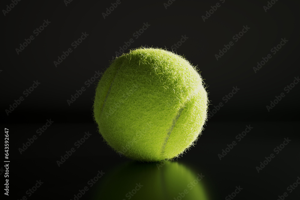 A single tennis ball in the dark scenery. Spotlight. Equipment for tennis.