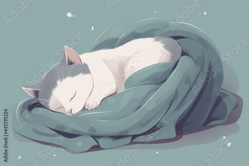 A cute cat curled up and sleeping peacefully, representing the comfort and coziness of cats. Cat's day. Generative AI.
