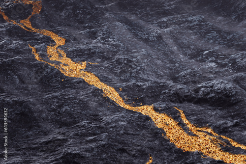 Obraz na płótnie Shiny gold vein in the solid rock. Expensive noble metal. Golden ore. Render CGI w salonie