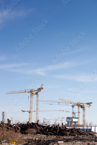 Big construction site with cranes