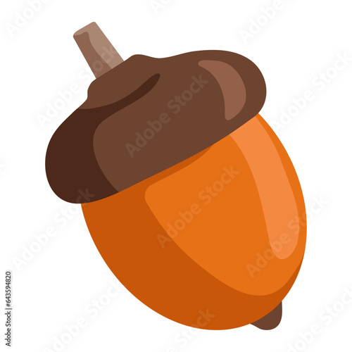 A simple isolated icon orange acorn of aok tree in flat on whie background for icons, webs, apps, posters