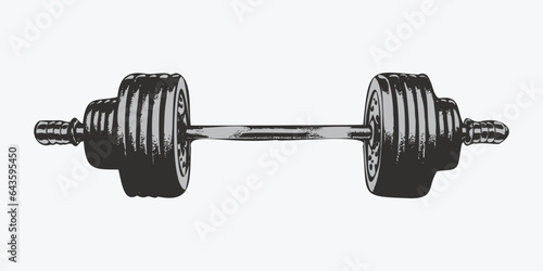 Vintage retro powerlifting bodybuilding gym fit sport barbell. Helathy strong inspiration. Graphic Vector.