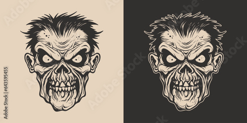 Vintage retro Halloween monster beast spooky scary horror element. Monochrome Graphic Art. Vector. Hand drawn element in engraving. style