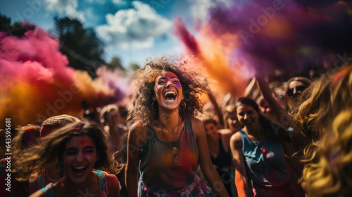 People take part in the Color Run in Milan. Color Run is an annual event that takes place in Milan.