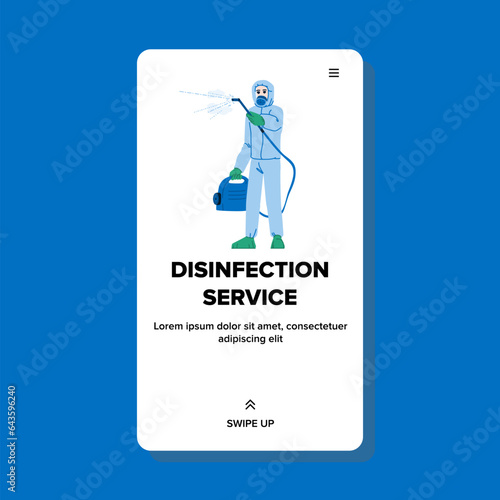virus disinfection service vector. hygiene sprayer, disinfect hand, work covid virus disinfection service web flat cartoon illustration