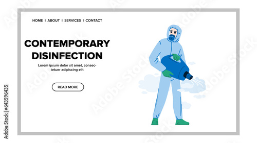 service contemporary disinfection vector. hygiene woman, house covid, infection domestic service contemporary disinfection web flat cartoon illustration