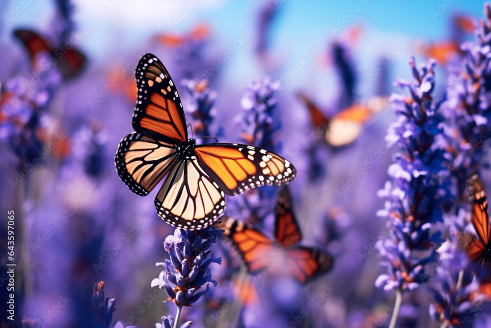 Obraz premium Plant lavender violet field beauty summer purple nature flower butterfly