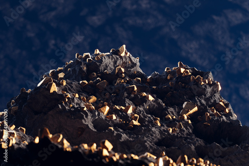 Obraz na płótnie Gold pieces in the rocks. A gold mine. Noble metal. Golden nuggets. Gold ore. w salonie