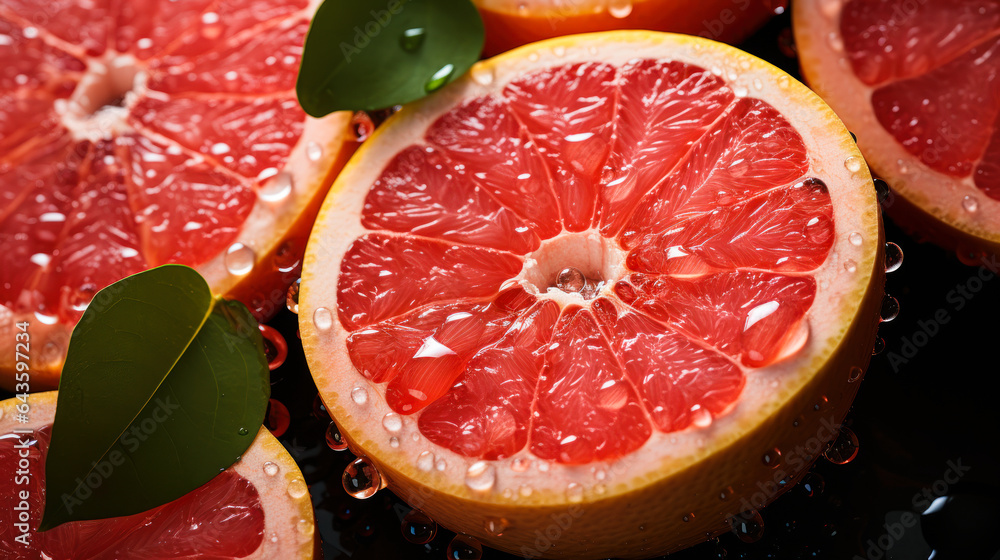 Ripe Citrus Bounty: Top-View Grapefruit Texture & Wellness Background Ripe Citrus Bounty: Top-View Grapefruit Texture & Wellness Background