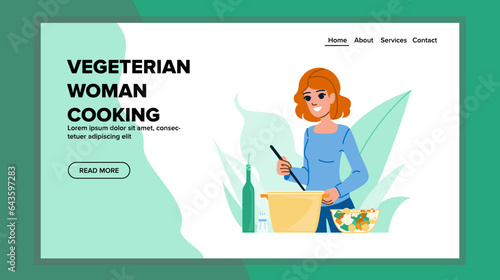 Wallpaper Mural food vegeterian woman cooking vector. home healthy, vegetarian cook, house female food vegeterian woman cooking web flat cartoon illustration Torontodigital.ca