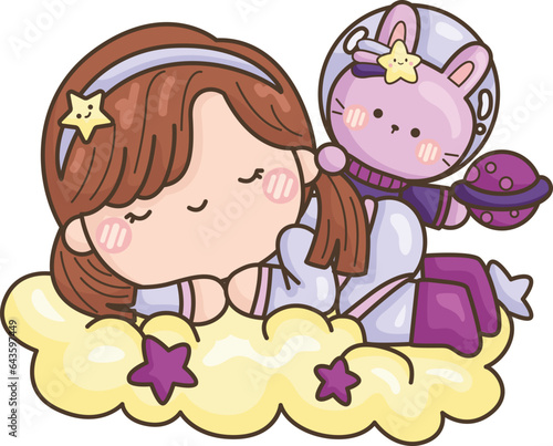 a vector of an astronauts girl and rabbit